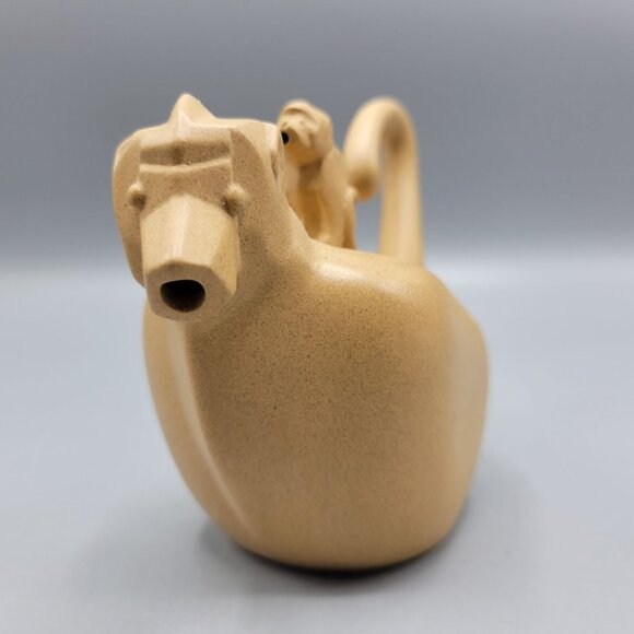 Vintage Chinese Monkey w/ Baby Monkey Shaped Teapot Clay Signed/Stamped - Picture 2 of 16